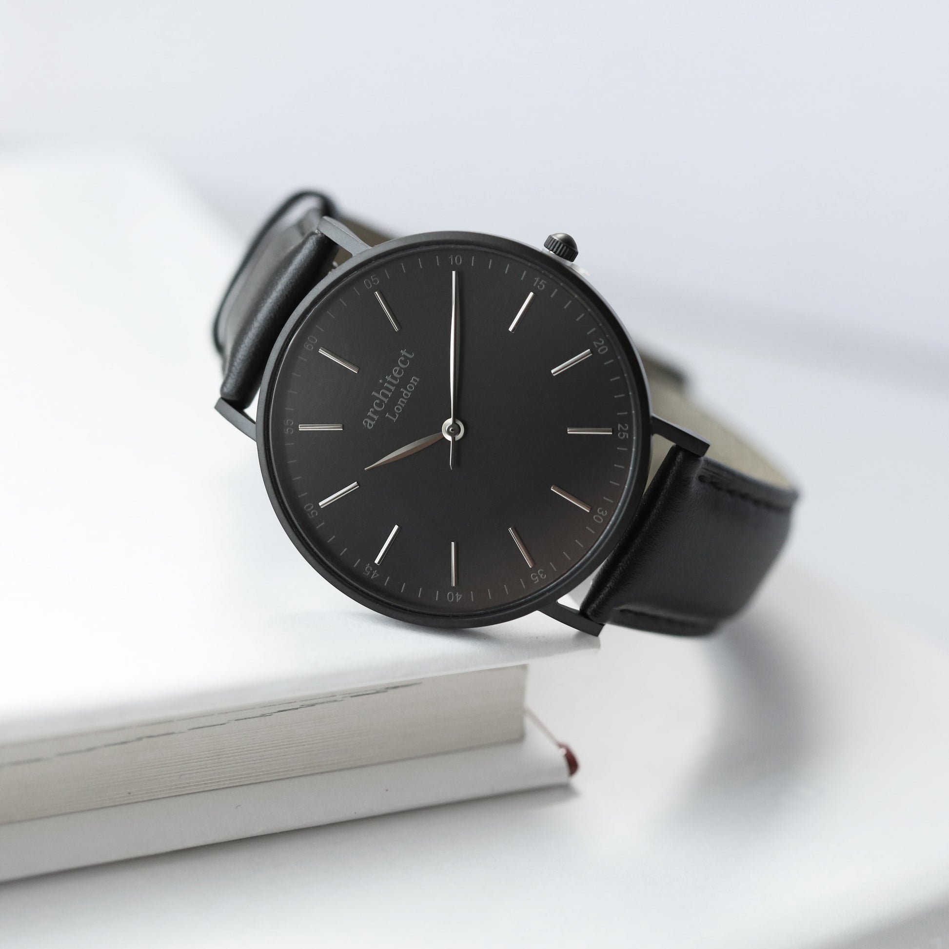 Contactless Payment Watch - Men's Architect Minimalist + Jet Black Strap + Own Handwriting Engraving - Wear We Met